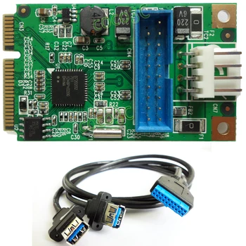 Мини адаптер, PCIe за два USB 3.0, мини адаптер PCI-e за 19Pin USB3.0, конвертор заглавия + 19P USB-конектор за свързване на до 2 USB3.0, разпределителен кабел