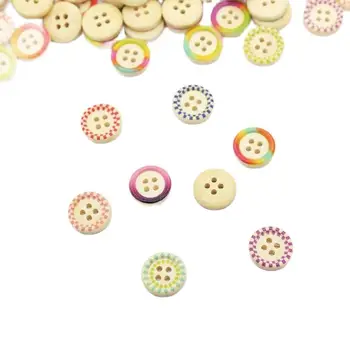 100шт Боядисани Дървени Копчета С 4 Дупки, Плоски Копчета За Шиене Детски Занаяти, изработени Декорации За Scrapbooking Дървен Материал