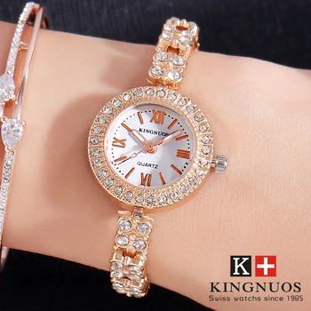 KINGNUOS висококачествени Дамски модни часовници-гривни от неръждаема стомана, кристални аналогови кварцови часовници, дамски спортни часовници за рокли