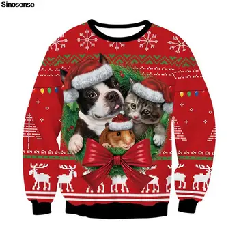 Мъже, Жени Грозни Коледен Пуловер Пуловер Коледен Жилетка Върховете 3D Забавно Куче Котка Дърво, Елена Снежинки Печатни Празнична Hoody