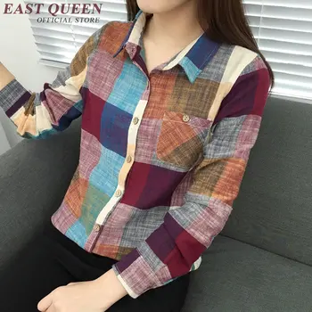 Нов прием на 2018, лятна дамска блуза, клетчатая дрехи с дълъг ръкав, памучен клетчатая риза, дамски ежедневни градинска облекло NN0356 CQ