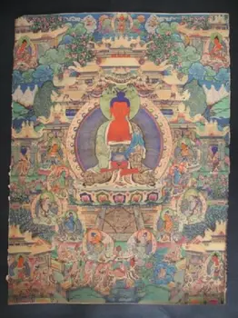 Тибет Античен Буда медитация тханка копринени брокати тибетски Буда