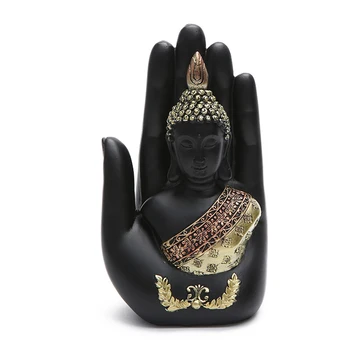 Буда, който Седи в Ръката на Статуята на Смола Будистки Статуи Скулптура Тайландски Буда Орнаменти за Декорация на Дома Занаяти, Черен
