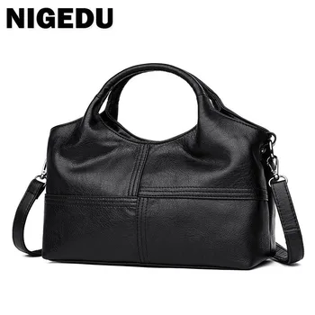 NIGEDU Реколта Дамски Чанта От Изкуствена Кожа, Дамски чанта През рамо Дамски чанти-месинджър, Чанти през рамо, bolsa, луксозен дизайн, големи Чанти, Черен
