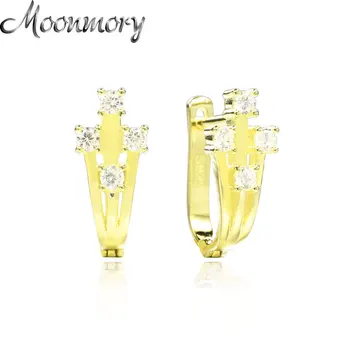 Moonmory 925 Сребро Crystal Малък Хълм, Пиърсинг Обеци За Жени CZ Европейската Мода Златни Бижута Коледни Подаръци