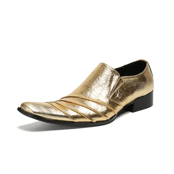 Лятна Нова Ежедневни мъжки Класически Модни Обувки, Персонални мъжки Обувки От Телешка Кожа, Светло Злато