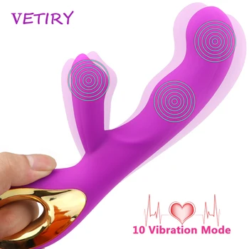 VETIRY Вибратор Заек Вибратор G Spot Двойна Вибрация Силикон USB Зареждане Женски Масажор Влагалището Секс-Играчки За Възрастни, За Жени, 10-Степенна