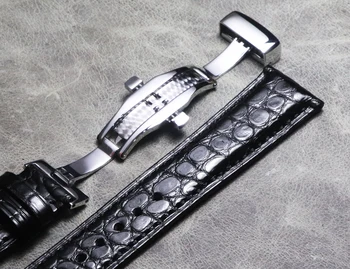 Висококачествен уютен Мъжки женски каишка за часа 18 19 20 21 22 мм Ръчно изработени каишка от кожа на Алигатор, черна крокодилска кожа, Каишка за часовник от естествена кожа