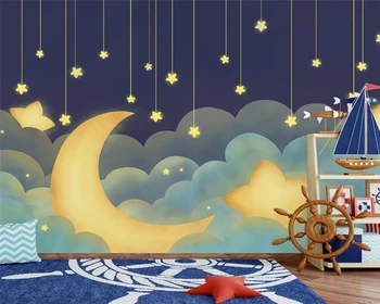 beibehang Потребителски копринена модни стерео зайо на луната на фона на звездното небе, за да спални papel de parede 3d тапети papier peint