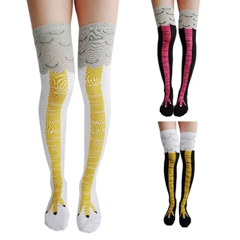 Дамски Есенни Памучни Чорапи Над Коляното За момичета, Забавни 3D Чорапи с Шарките на Пилешки Нокът, Чорапи До Бедрото, Cosplay На Хелоуин, 37JB