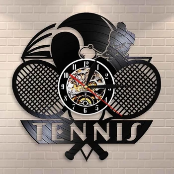 Тенис Логото На Ракета Корт Топката Декор Стенни Часовници Турнир От Тенис-Мач От Големия Шлем Vinyl Плоча Стенни Часовници Подарък Теннисистам