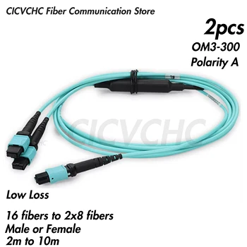 2 бр. Y-образен кабел от 16 влакна до 2x8 влакна MPO / UPC-MPO / UPC, OM3-300, мъжки или женски, вариант А, MPO в събирането на