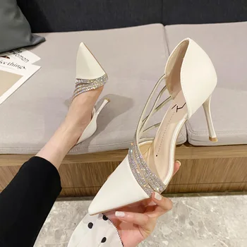 Женски нови есенни обувки на висок ток 2023 г.; вечерни дамски кожени Zapatos De Mujer на висок ток с остър пръсти; Chaussure Femme