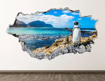 Пингвин Плажната Стикер На Стената - Птица, Животно 3D Разби Стенни Художествена Стикер Декор на Детска Стая на Винил Домашен Плакат На Поръчката Подарък KD872