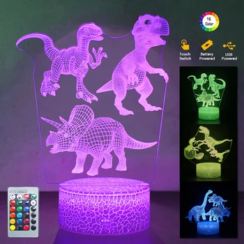 3D лека нощ Динозавър Настолни Нощни осветителни Тела, Интериор За Спални дистанционно Управление + Сензорен 16 Цвята Led Лампа USB и Батерии лека нощ Детски Подарък