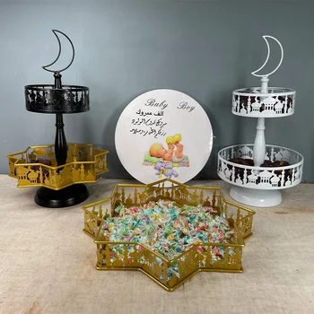 Нов Европейски Стил Десерт Маса Поставка За Торта Двустепенна Желязната Тава Заключване Поставка За Шоколадови Бонбони