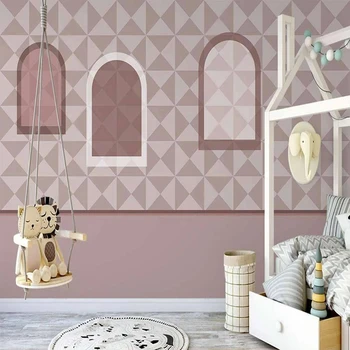 Европейските Геометрични Фалшиви Прозорци Розова Художествена Стенни Картини за Детска Спалня Декор в Хола Нетъкан Стенни Тапети По Поръчка Размер