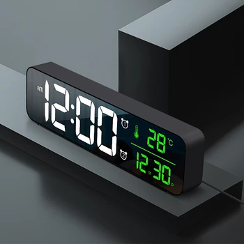 Будилник с LCD Електронни Часовници С Часови Механизъм, Маса за Декорации, Led Дигитален Температурен Дисплей с Дата, Отразени Часове за Дома, Хол
