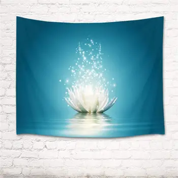 Магически Синьо Цвете Лотос Отражение във Водата Художествена Покривка с Принтом корица на Маса