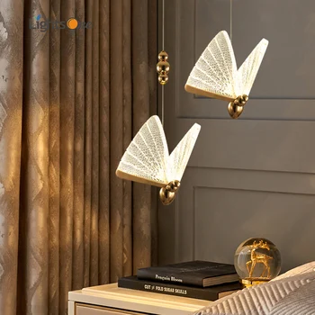 Модерен и лесен окачен лампа с пеперуда с една глава, бар плот, лампа за спалня, луксозен ресторант, висящи лампи на стълбището