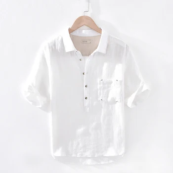 Дизайнерска нова италианска стилна бяла риза от чист лен, мъжки брандираната ежедневни риза на райета, мъжка риза camisa, блузи, мъжки дрехи