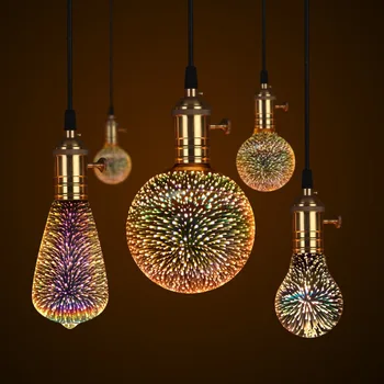 Нестандартен Дизайн на Led 3D Фойерверки Струнни Светлини Лампа E27 Цветни Bombillas Ретро Стъкло Лампара Ампула Коледна Украса