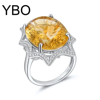 YBO 100% S925 Сребро Луксозен Овалния 18,2 Карата Цитрин Натурален Скъпоценен Камък, Пръстени ангажимент За Жени Вечерни Срещи Бижута Подарък