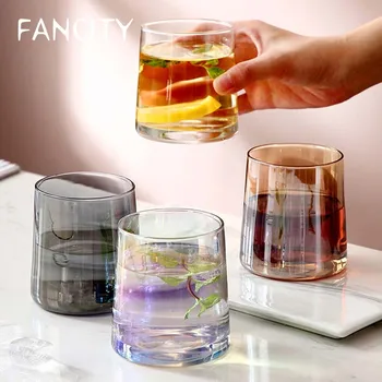 FANCITY прозрачен кристален стъклена чаша Цветна висока температура стабилна стъклена чаша Домашна всекидневна консумация на чаша кратък поток чаши